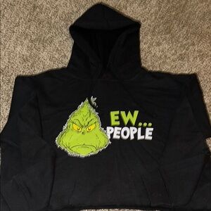 Black Cropped Hoodie with Grinch Graphic